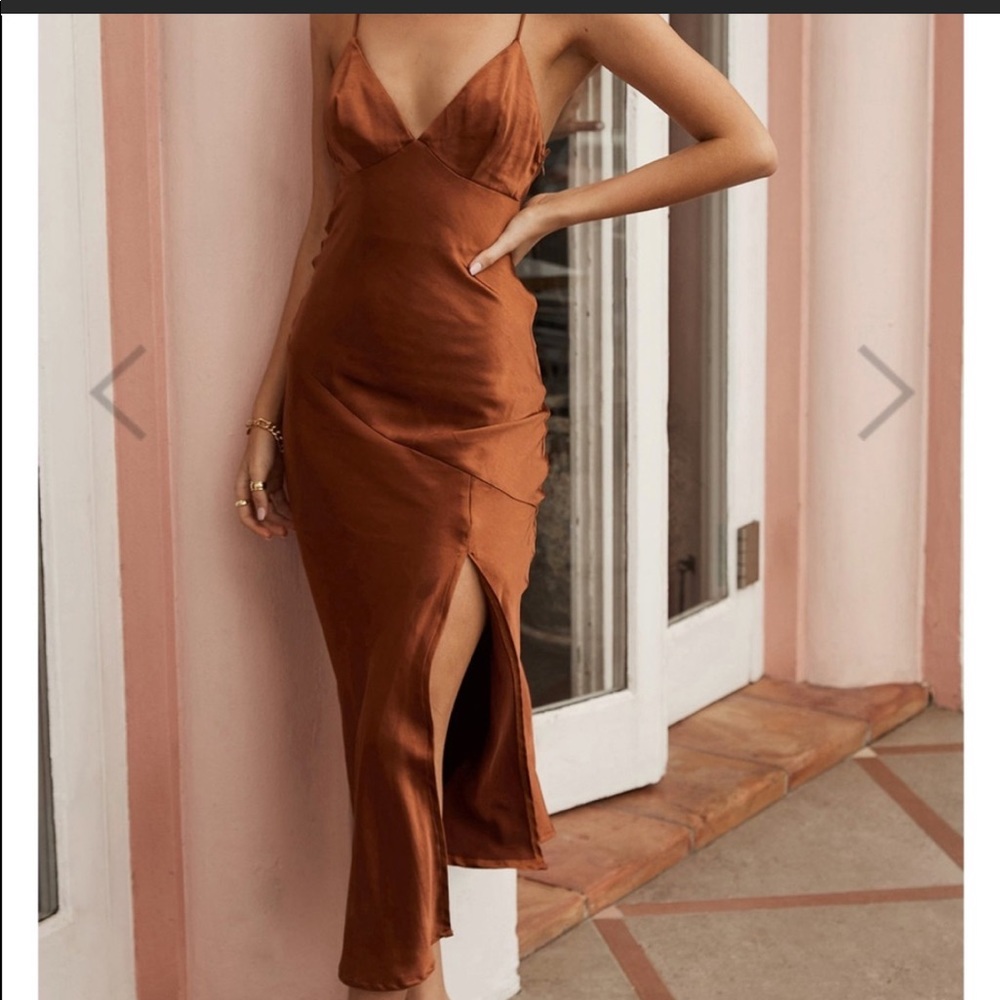 Satin Midi Dress RUST